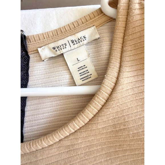 WHITE HOUSE BLACK MARKET WHBM RIB TANK TOP TAN CAMEL Sz LARGE Split Front Hem - Picture 5 of 10